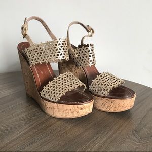 Tory Burch gold wedges